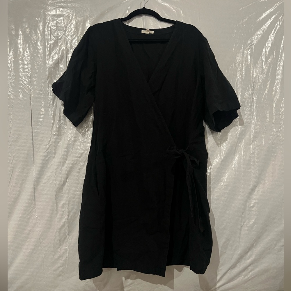 Eileen Fisher Black Cotton Wrap Dress Size Large